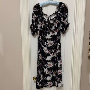 Anthropologie Black Floral Midi Dress